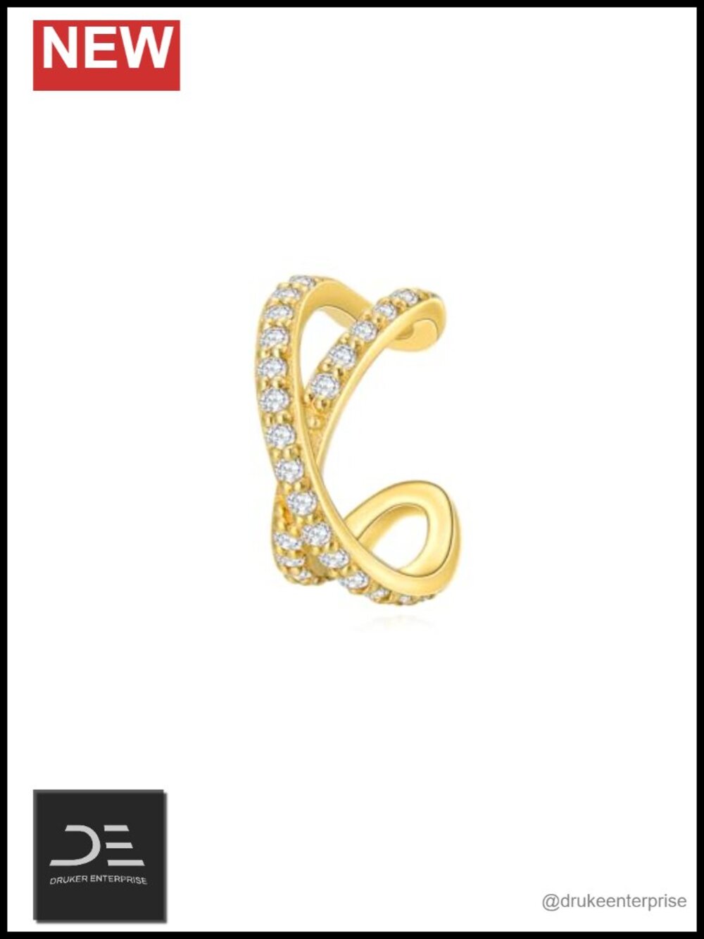 14K Solid Gold Ear Cuff Earring Non Piercing Cartilage Hoop CZ